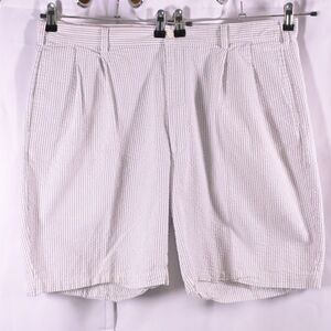 VTG Jos A Bank Mens 42W Gray Striped Seersucker Pleated Golf Shorts High Rise